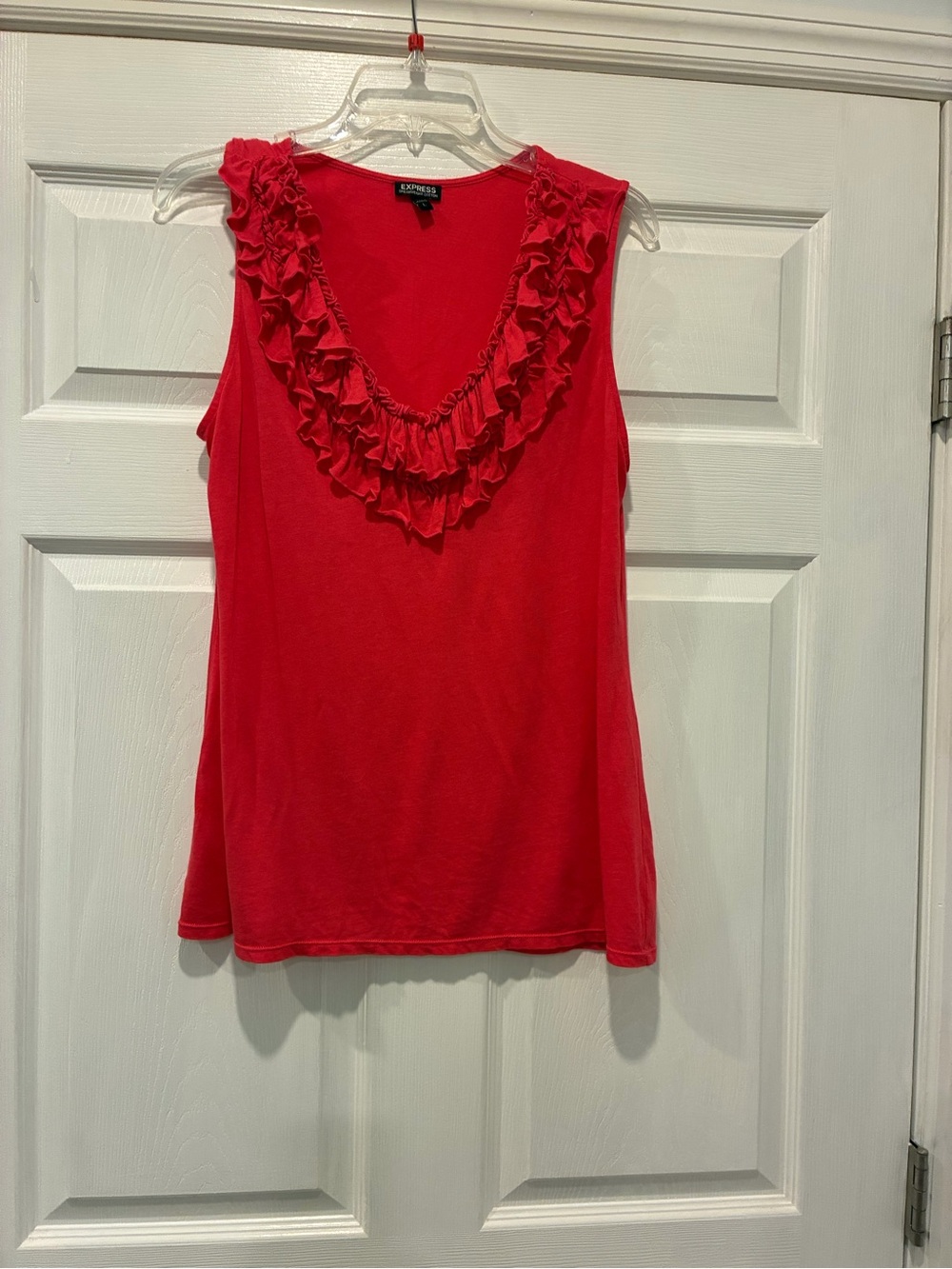 Express Red Ruffle V-Neck Tank